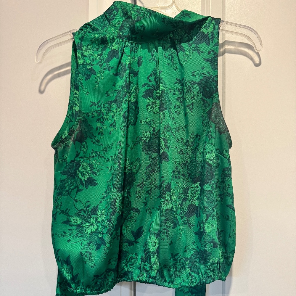 INC emerald green floral cropped halter with bow neckline